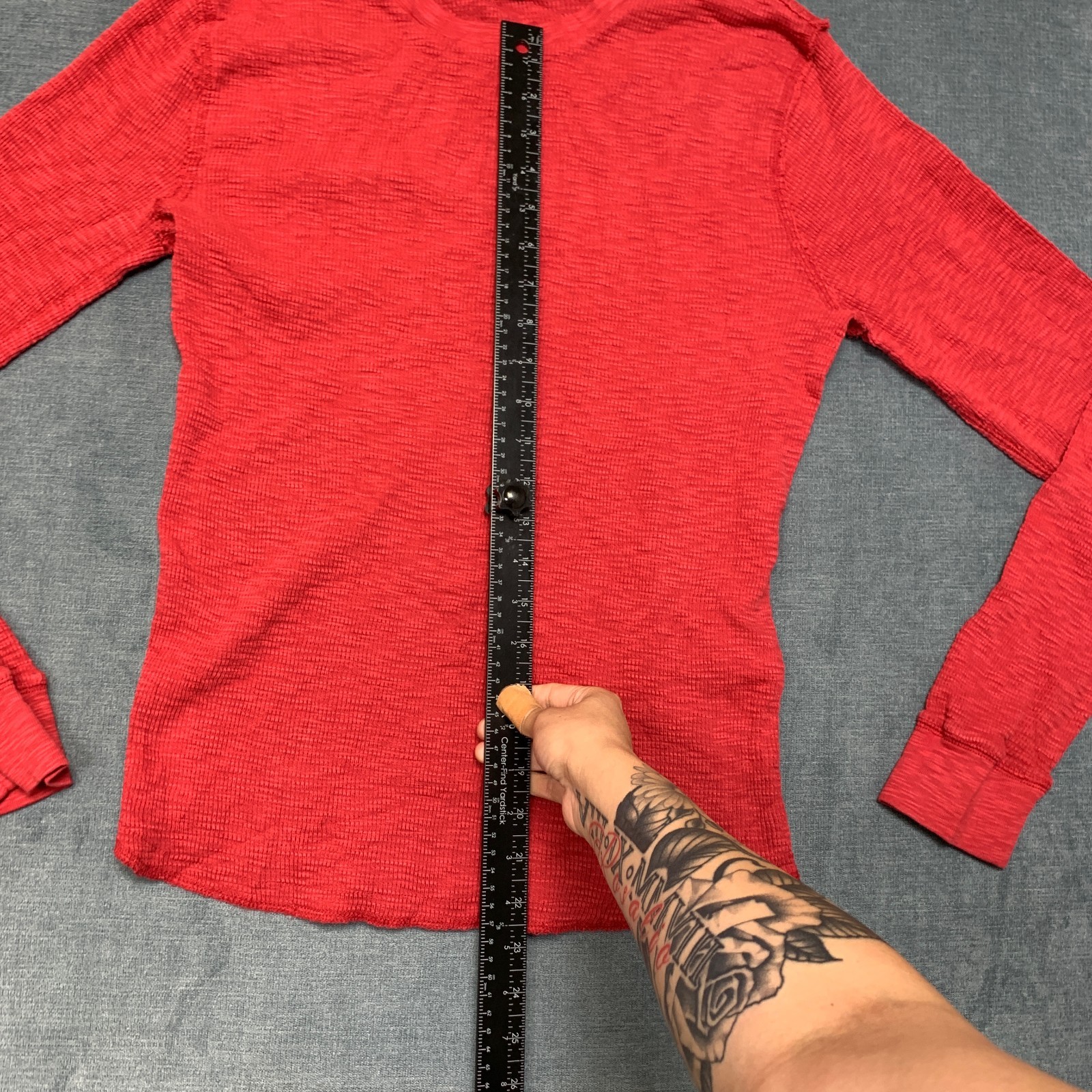 Lucky Brand Waffle-Knit Thermal Shirt Womens Small Red Raglan Sleeve Crew Neck