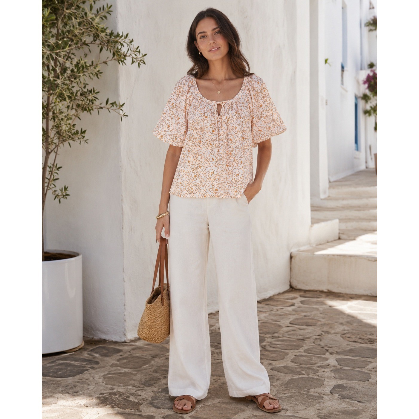 Faithfull The Brand La Riva Top Martini Floral Orange Cotton Size 4 Small