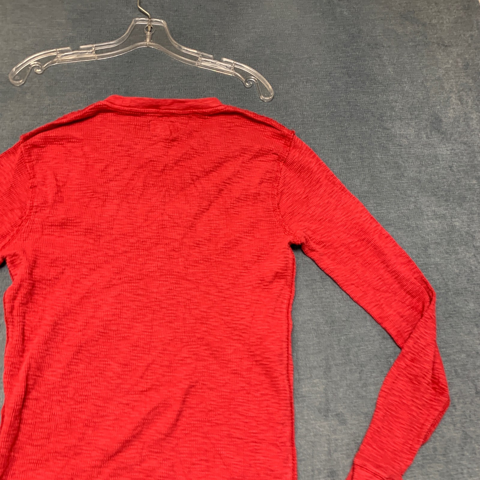 Lucky Brand Waffle-Knit Thermal Shirt Womens Small Red Raglan Sleeve Crew Neck