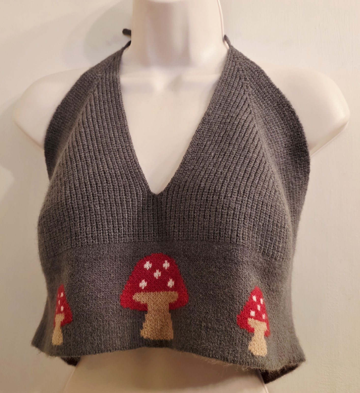 Romwe Crop Knit Mushroom Halter Top Womens Size 1XL Fungi Fairycore FREE SHIP