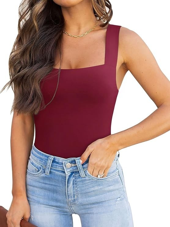 REORIA Butsmooth Womens Sexy Square Neck Sleeveless Tank Top Bodysuit 2XL 01