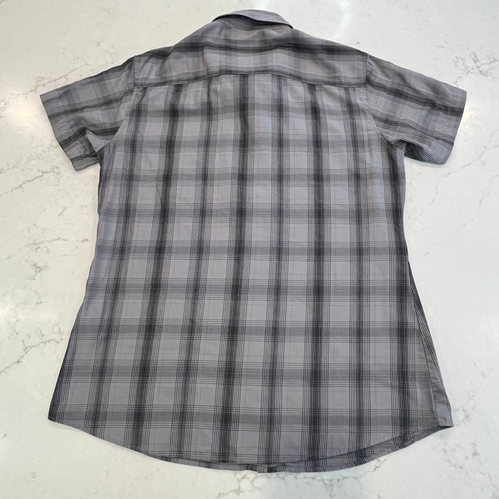 Dixxon Flannel Limiter Womens Large Bamboo Gray Black Plaid Short Sleeve Shirt