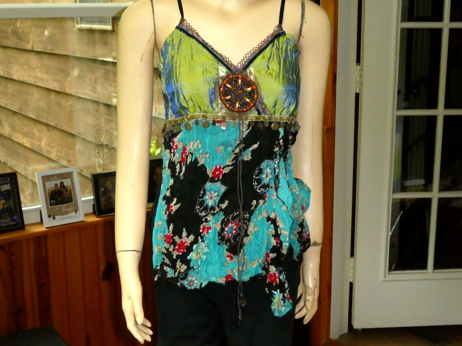 Lucy Paris Collection~Multi Embell. Spag. Strap Top~L (S/M)~Iridescent Upper~NWT