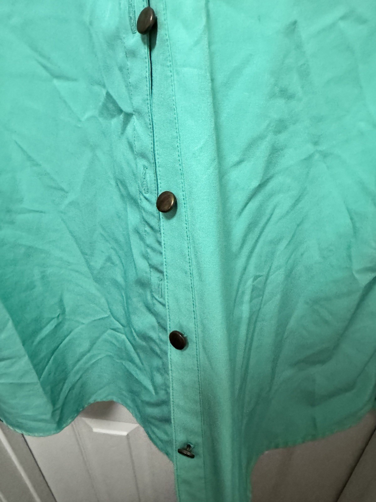 laura scott large button up long sleeve teal 95% polyester 5% spandex No Collar