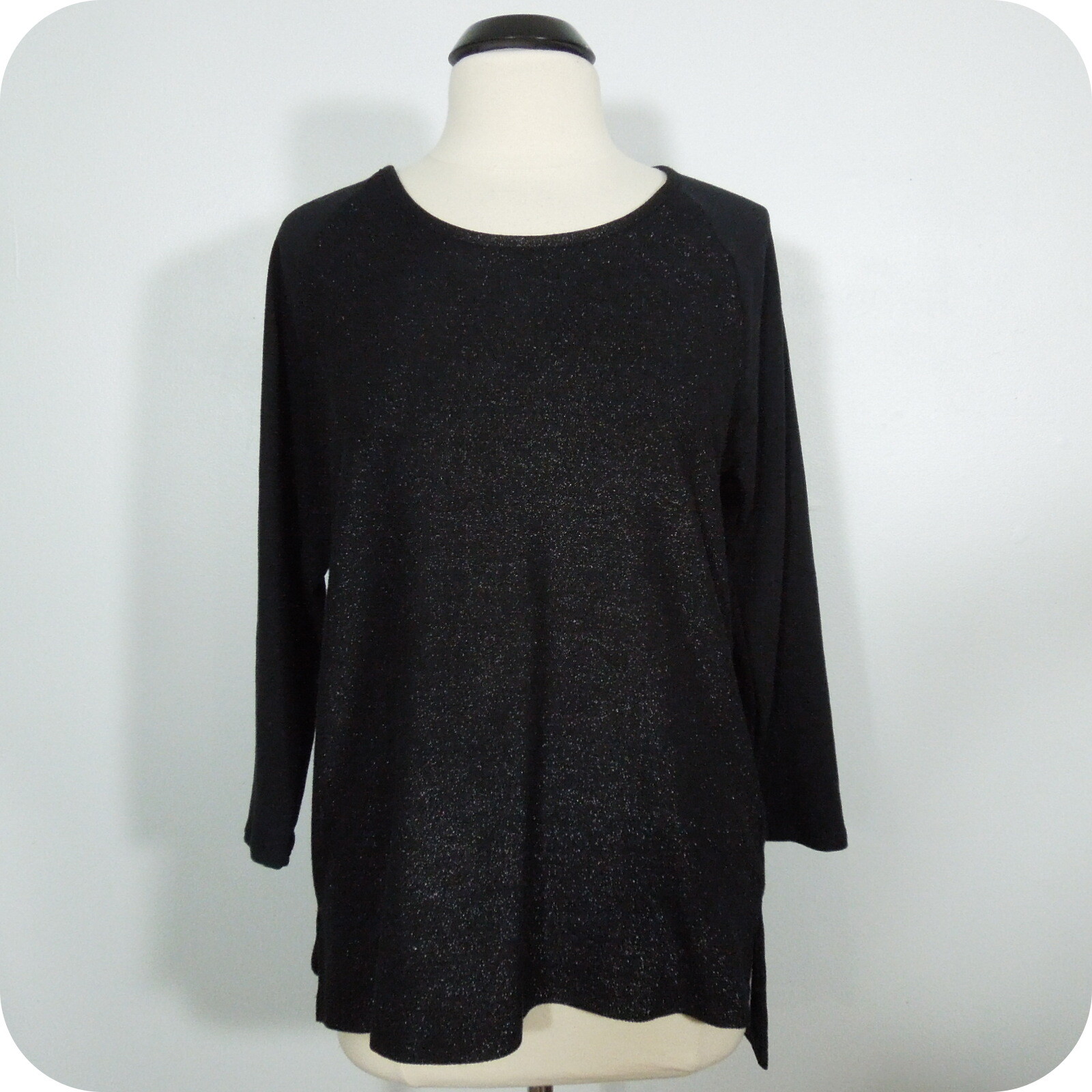 OLD NAVY Top L LARGE Womens Black Shiny Metallic Front