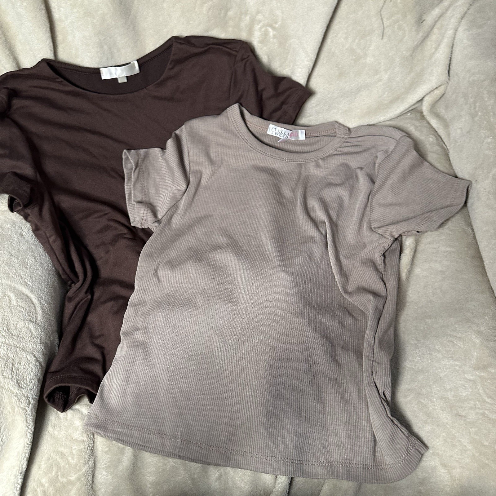 STELLA TWEED 2-Pack Women’s Ribbed Crew Neck Short Sleeve T-Shirts Multicolor
