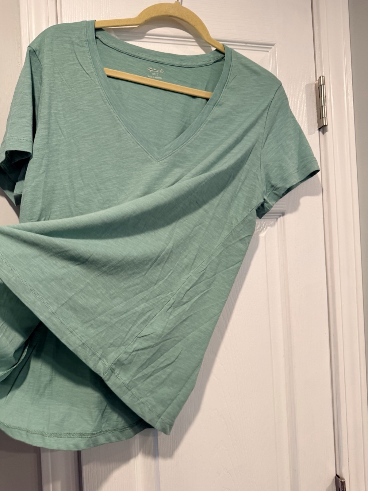 NWOT Madewell Size L Sage Green V Neck Short Sleeve Slub Cotton Tee Shirt