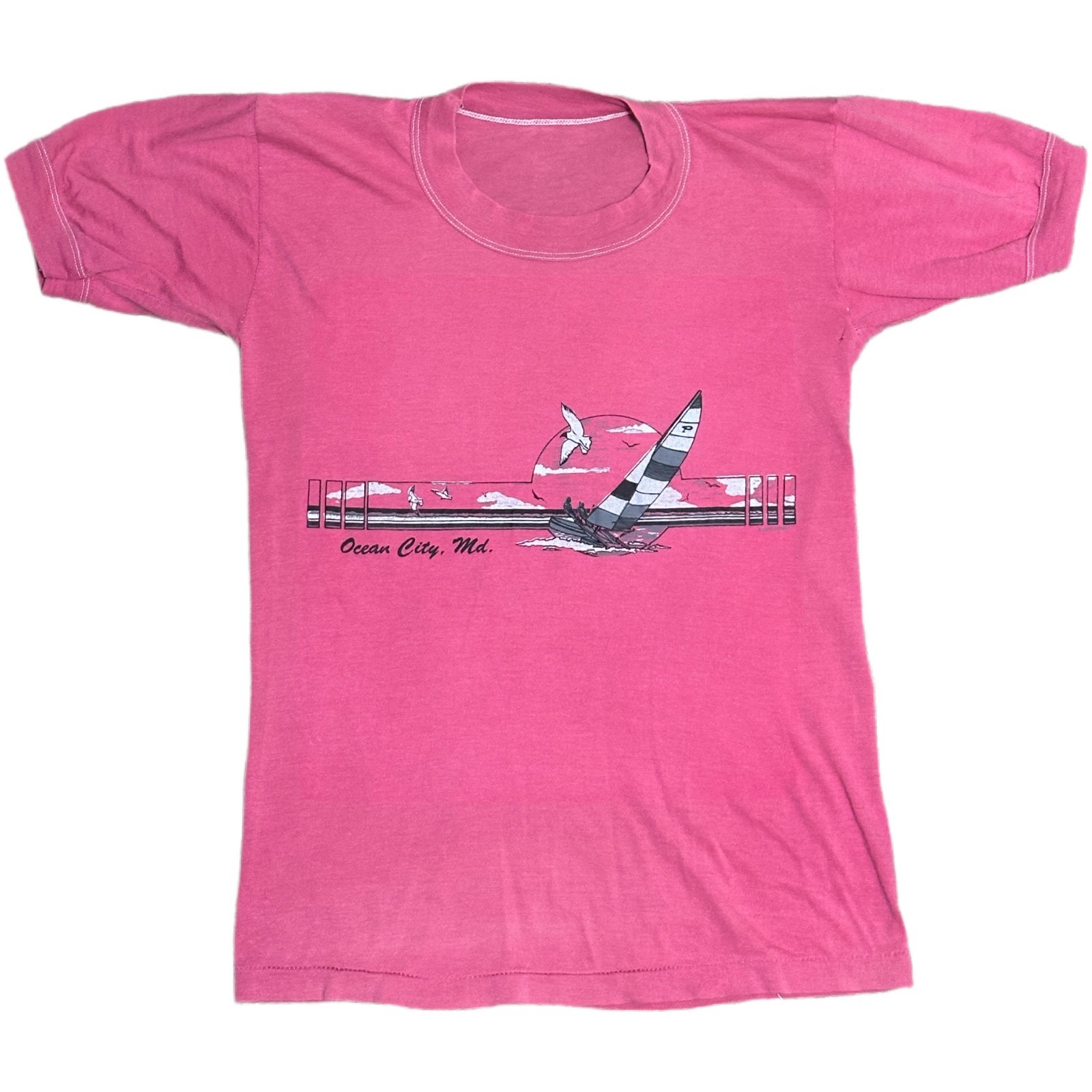 Vintage 80s Ocean City Maryland T Shirt Women’s Small Pink Single Stitch