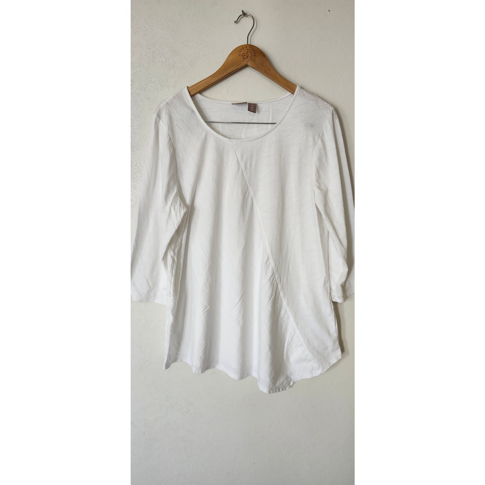 Chico’s Optic White Slub Knit Tunic Top 3/4 Sleeve Asymmetrical Hem NWOT