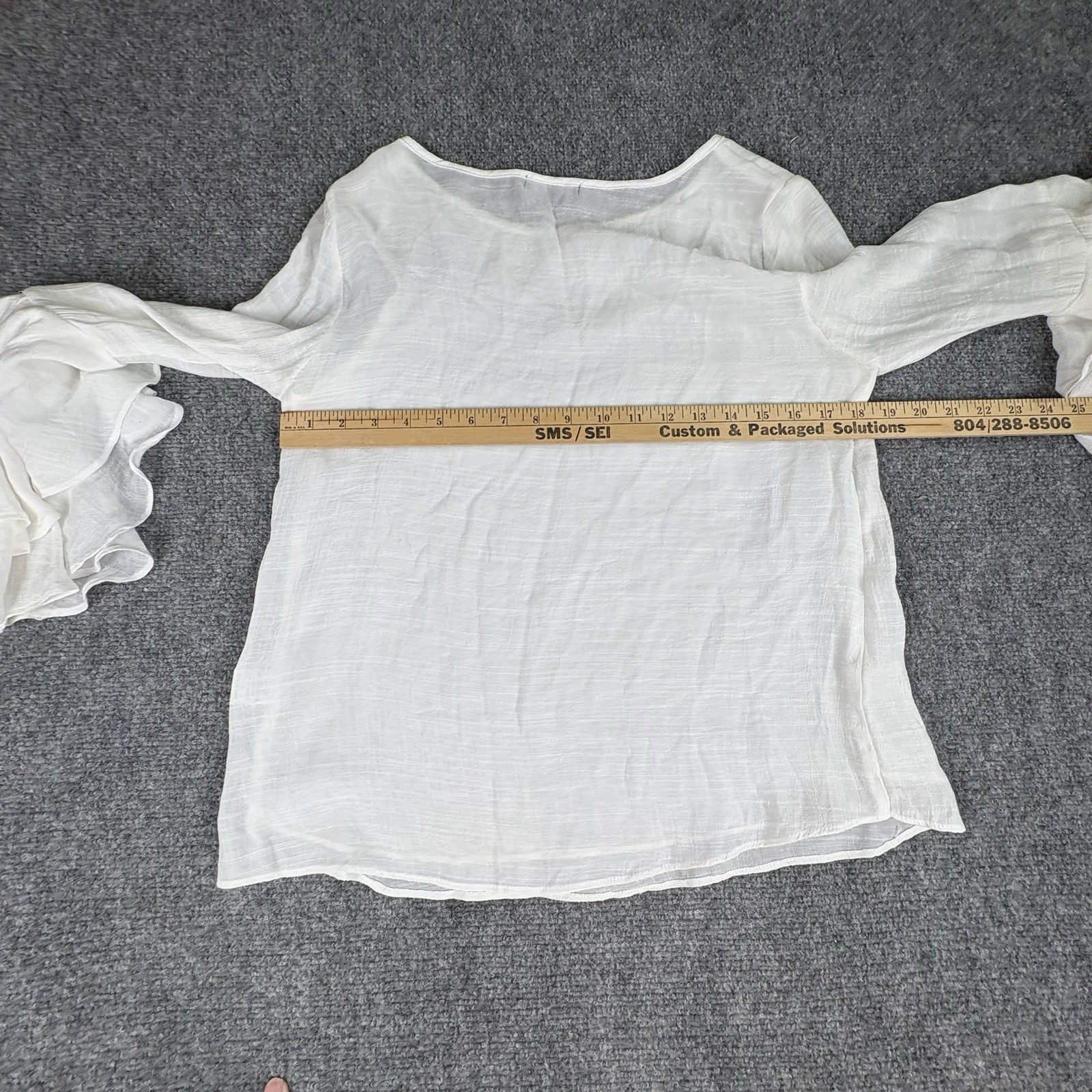 William B Blouse Womens Small White Sheer Ruffle Bell Sleeve Boho Fairy Cottage