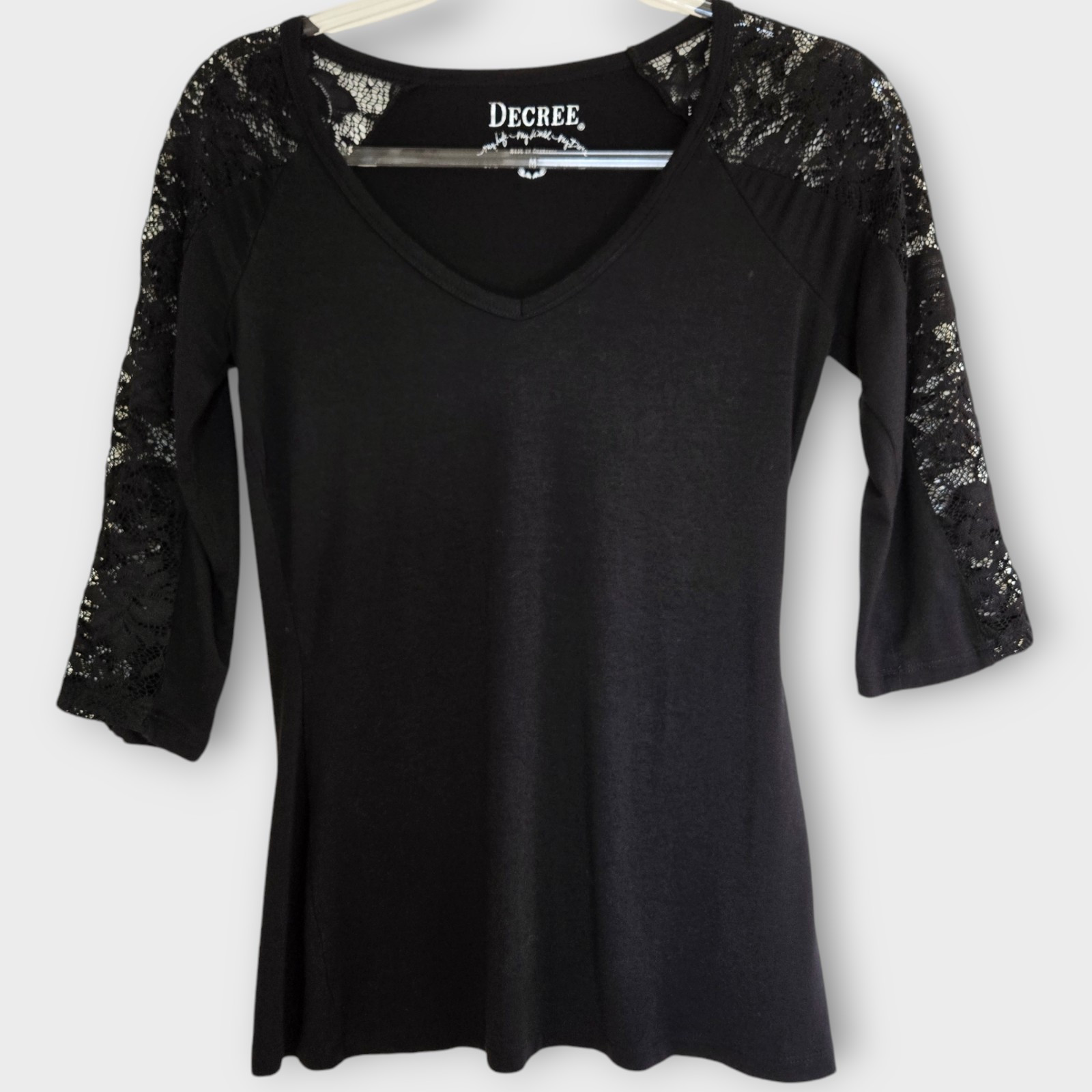 Y2K Decree Black Lace Raglan Sleeve Top Size Small Whimsigoth Goth Romantic