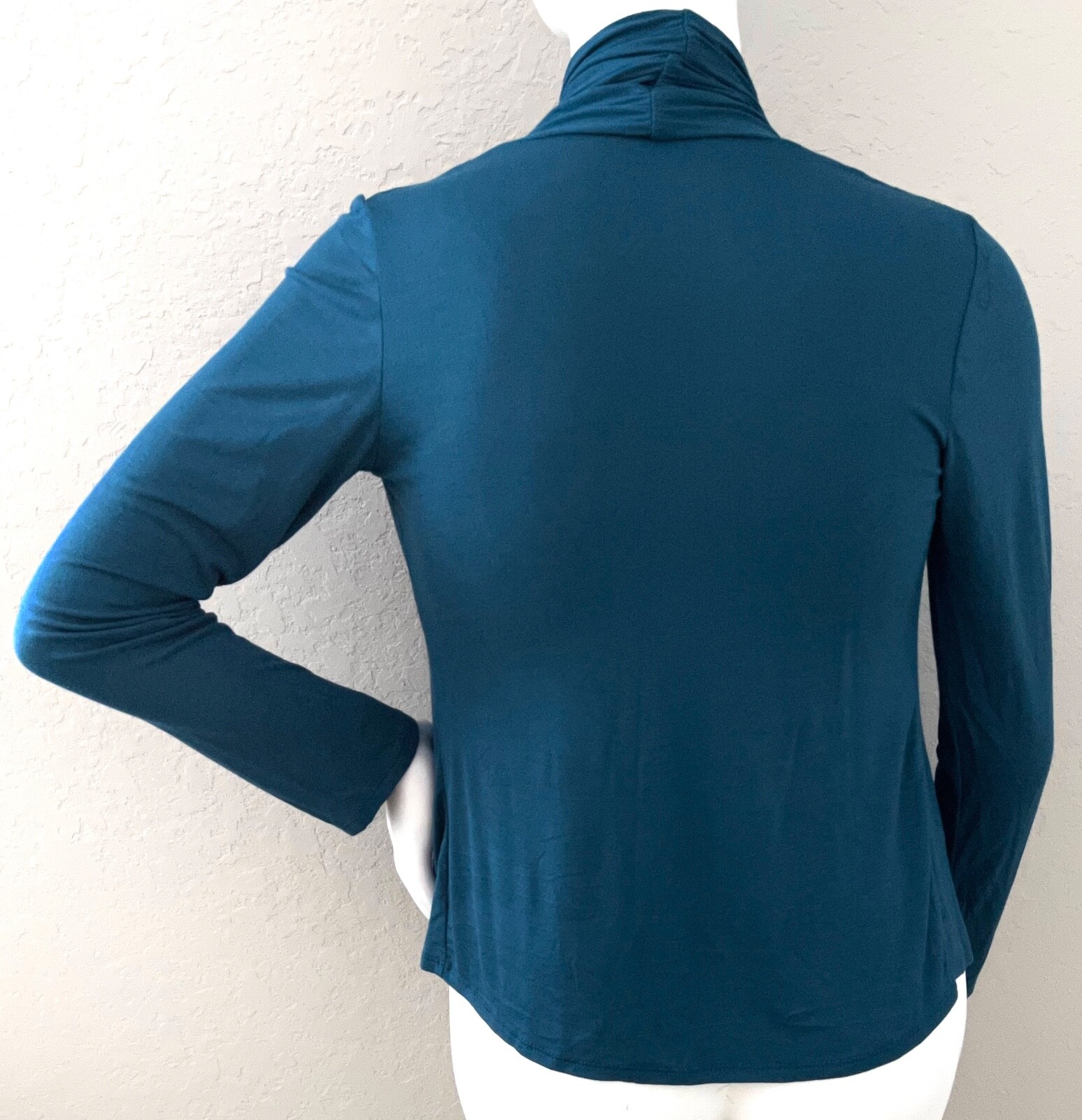 Moa Collection Cascading Open Front Drape Neck Cardigan Teal Plus 1XL 2XL 3XL