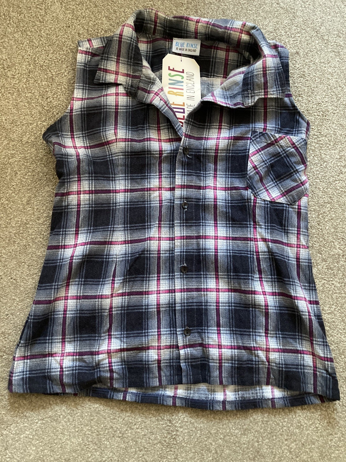 UK Size 10 – 12 Blue Rinse Flannel Racerback Top – Remade and with tags