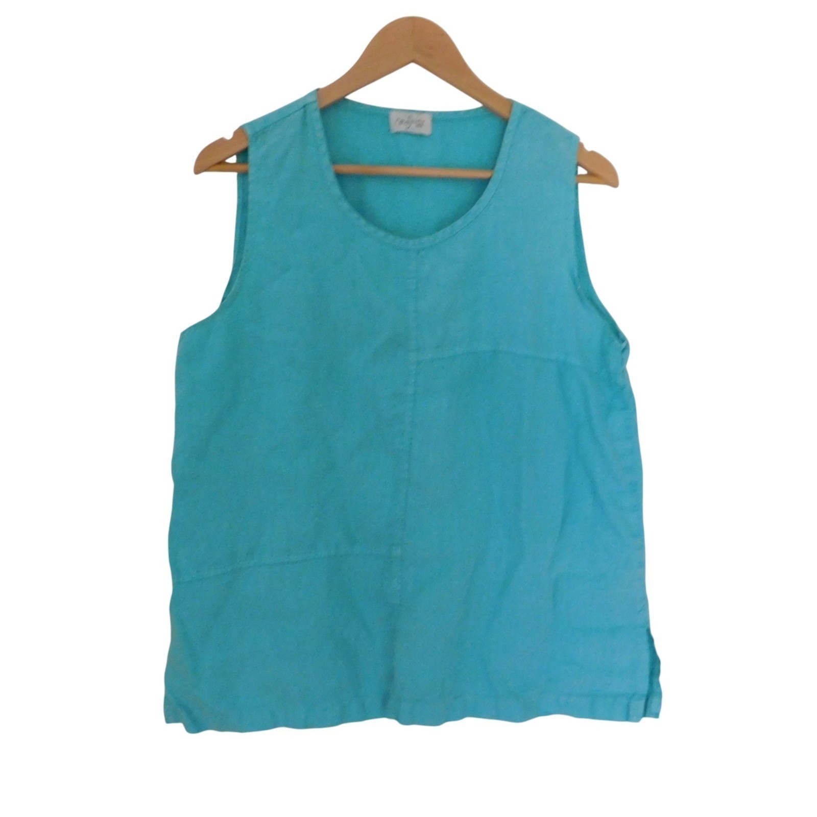 Mosaic USA Womens Linen Blouse Top Medium Blue Sleeveless Casual Lagenlook