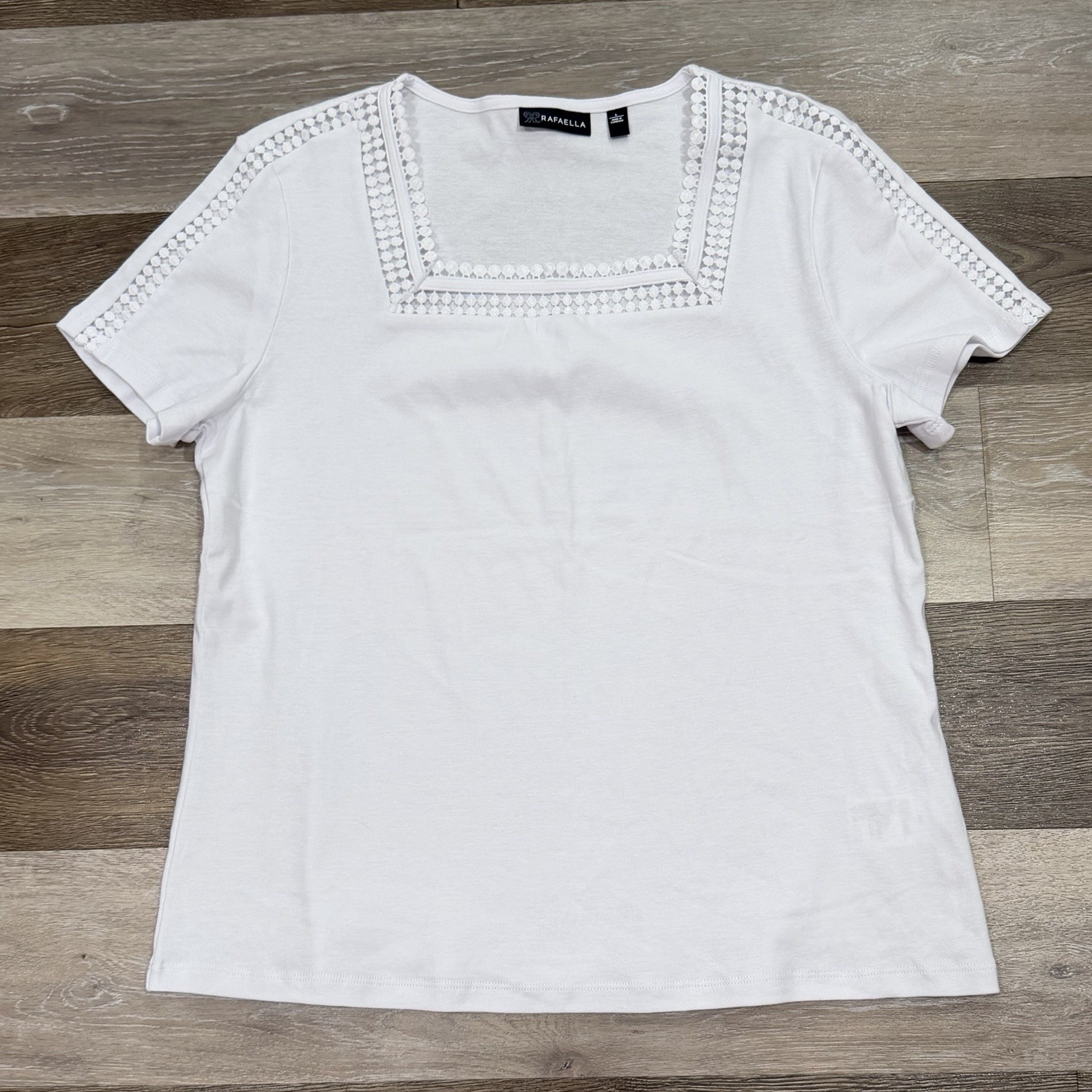 Rafaella Square Neck Top Women’s Sz Large White Cotton Crochet Lace Trims NWOT