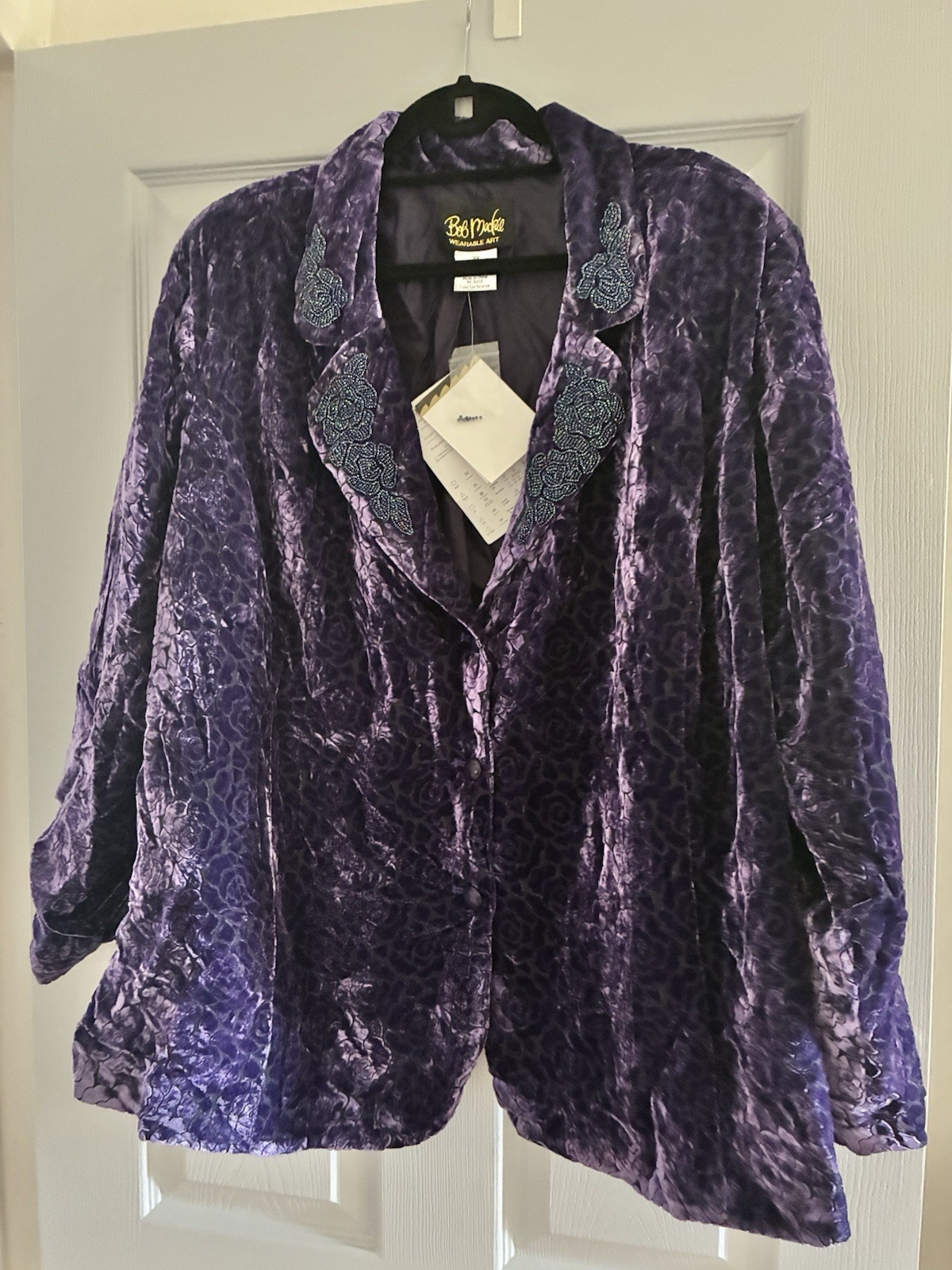 Bob Mackie 3X Lined Purple Flowered Shirt With Bead Work