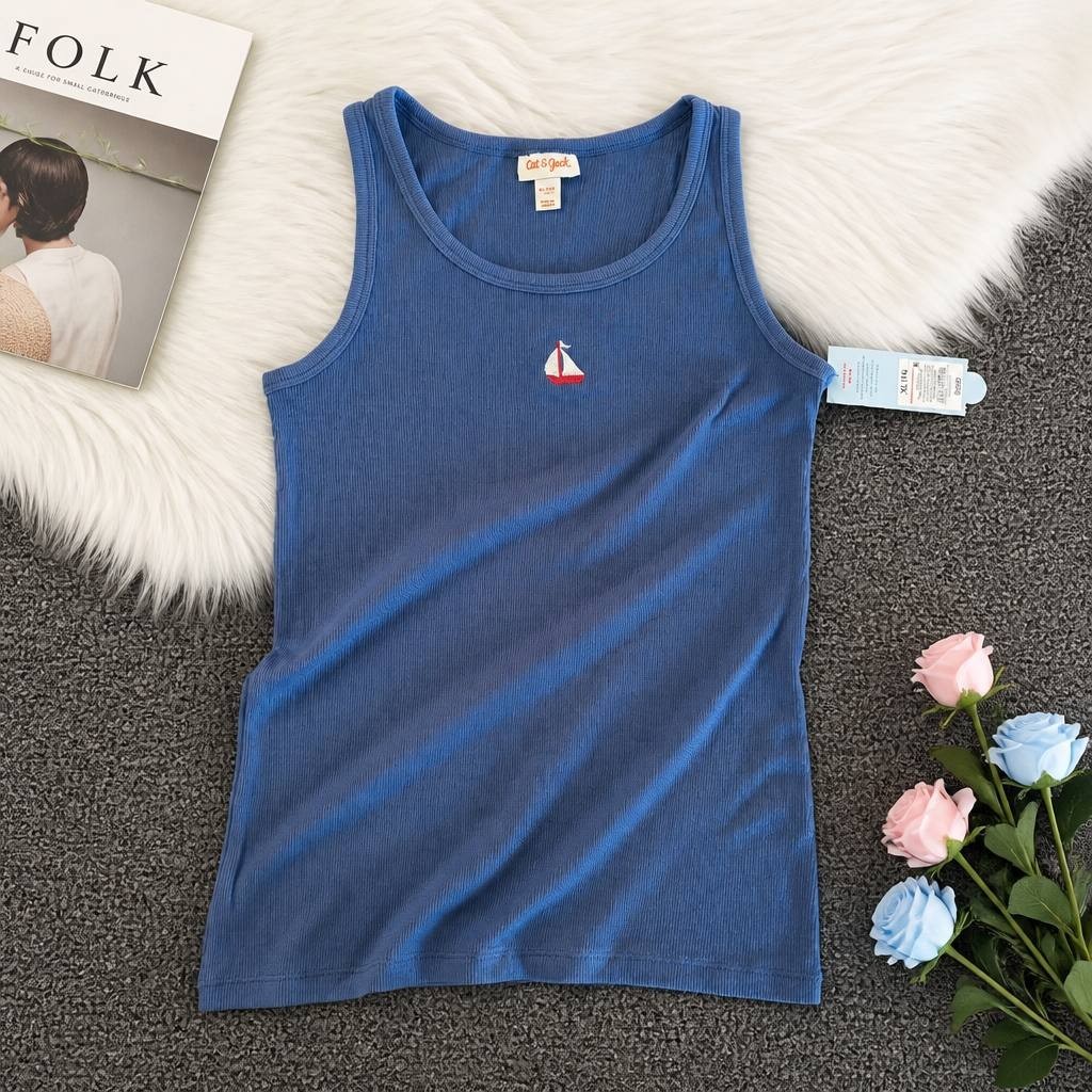 SO Blue Ribbed Tank Top Blue – Brand New