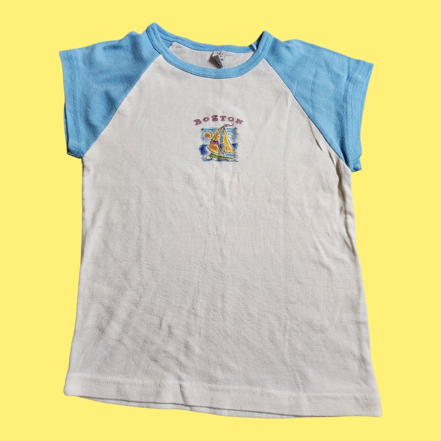 Vintage Womens M Boston MA Sailboat Travel Souvenir T Shirt Baby Tee