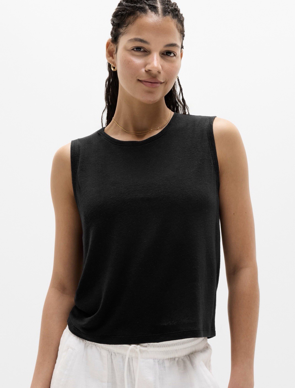 NWT Athleta Womens Getaway Linen Blend Muscle Tank Black Size Small