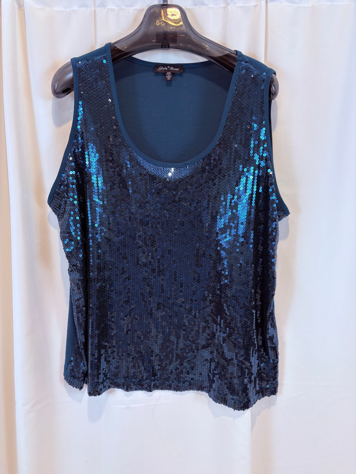 Slinky Brand HSN Woman Blue Embellished Tank Top Size 2X EUC