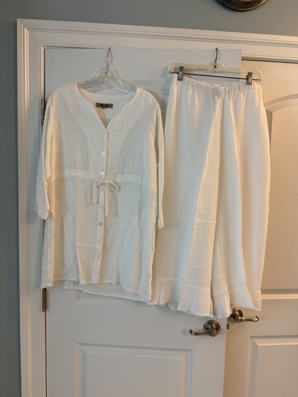 FLAX 100% Linen Tunic Top and Matching Pants Set White size Small
