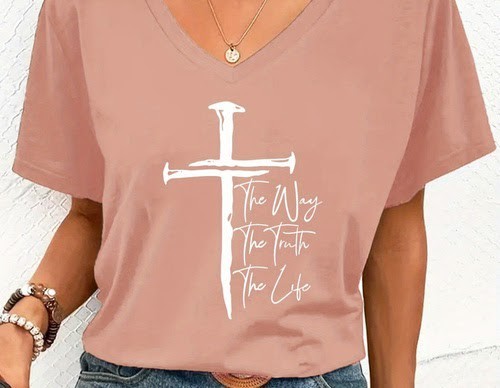“The Way The Truth The Life “Women’s Casual V-Neck T-Shirt Size 4/6 Red Pink