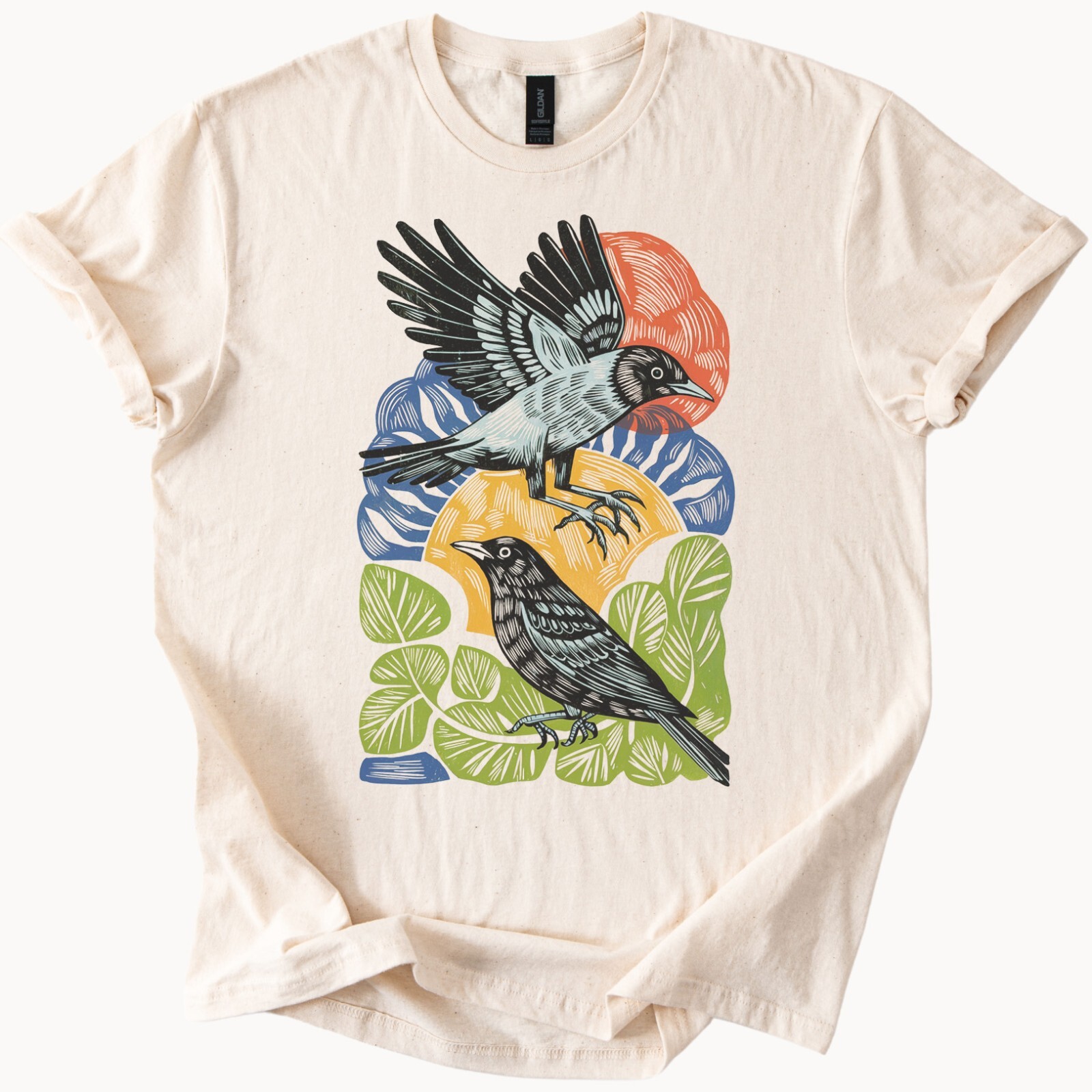 Birds Graphic T Shirt Crow Raven Nature Art Tee Unique Design