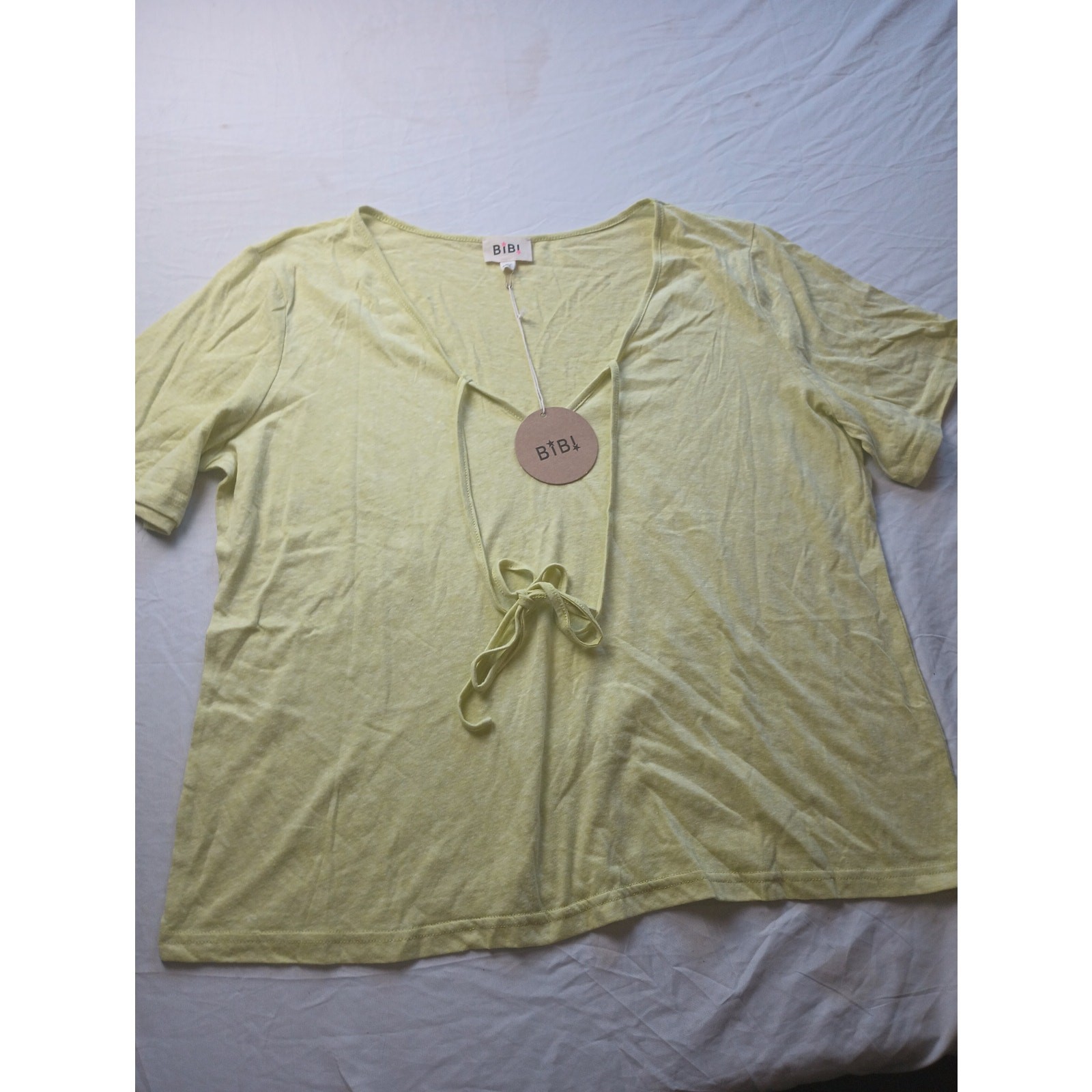 Bibi Cotton Butter Yellow Blouse Top Women Size Large NWT Boho