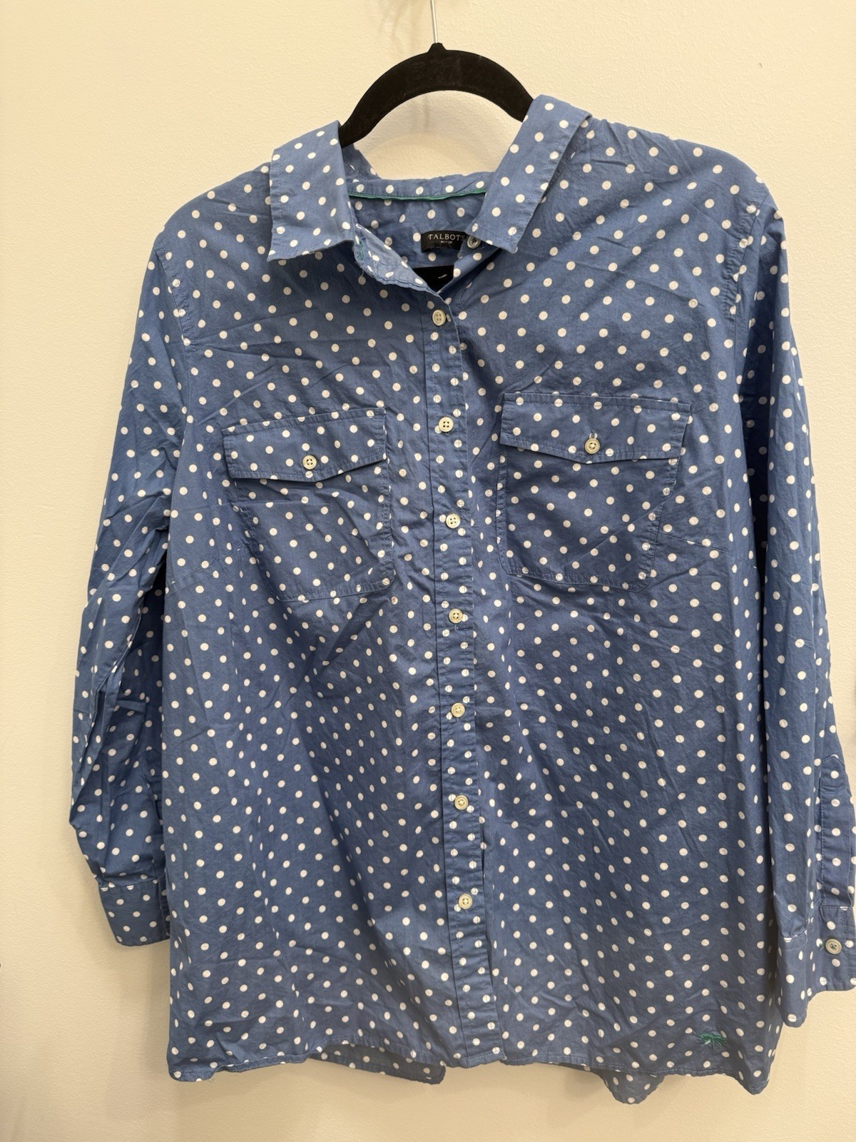 Talbots Blue and White Polka Dot Button-Front Shirt Size 18W