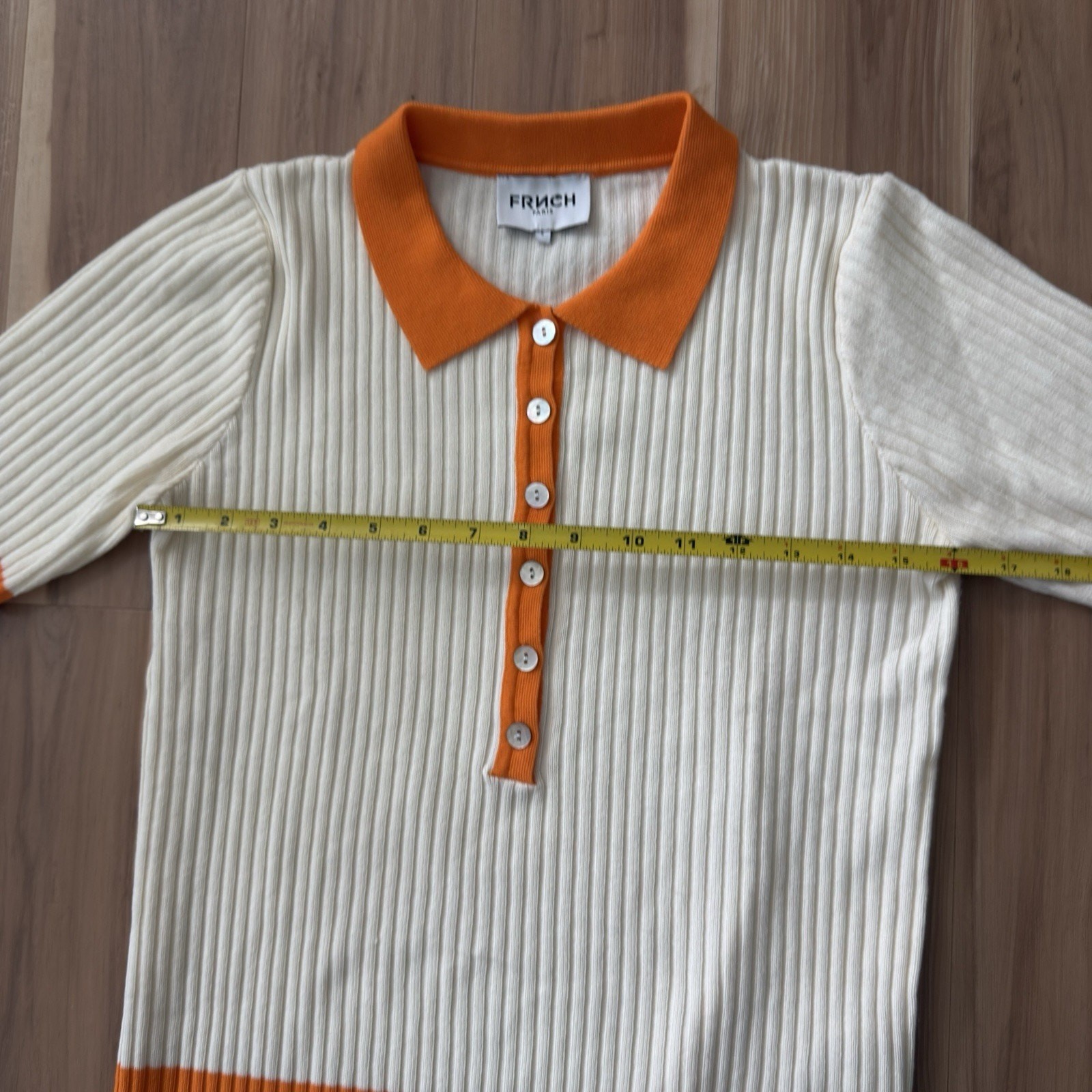 FRNCH Paris Asteria Knit Polo Sweater S Cream/Orange SS23 French Girl Retro Mod