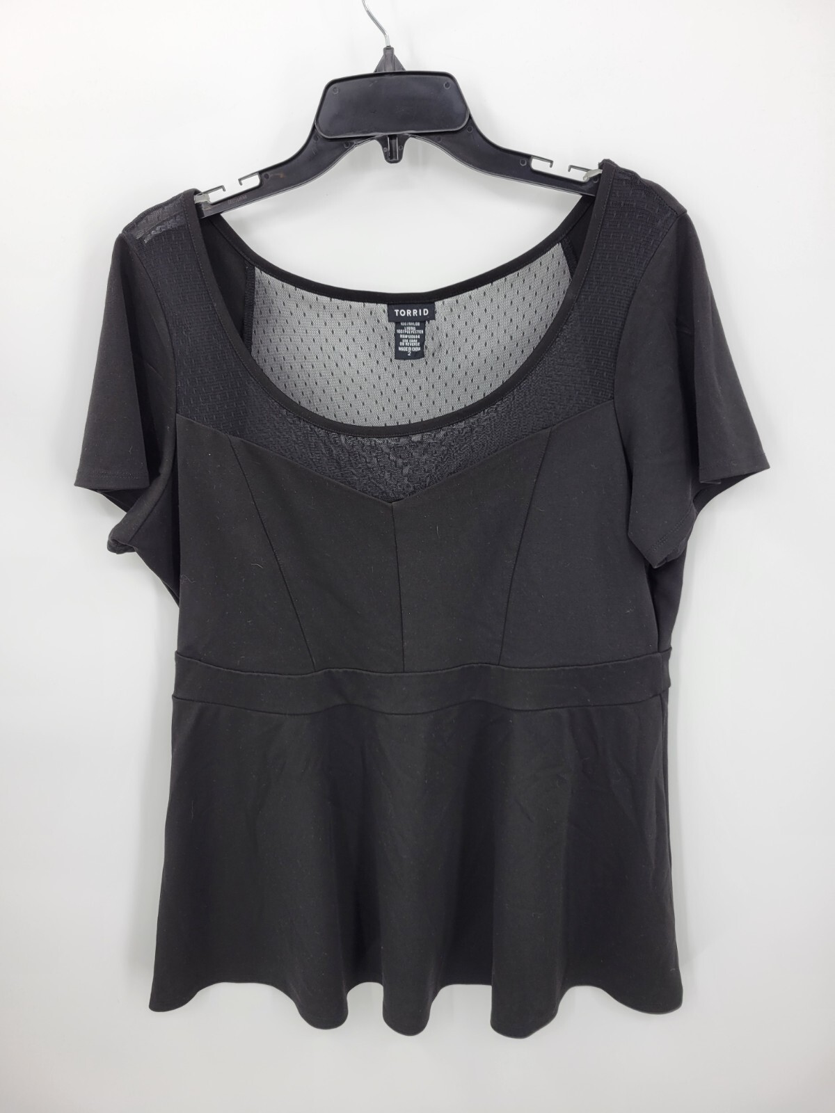 Torrid Top Womens Plus 2X Black Lace Insert Bell Sleeve Peplum Grunge Y2K 90s