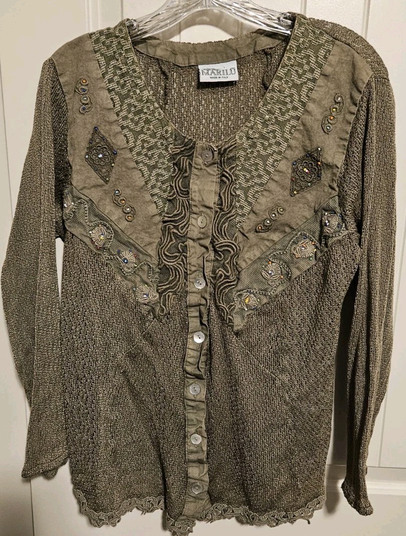 Marilu Button Up Top Women’s Size Small Green