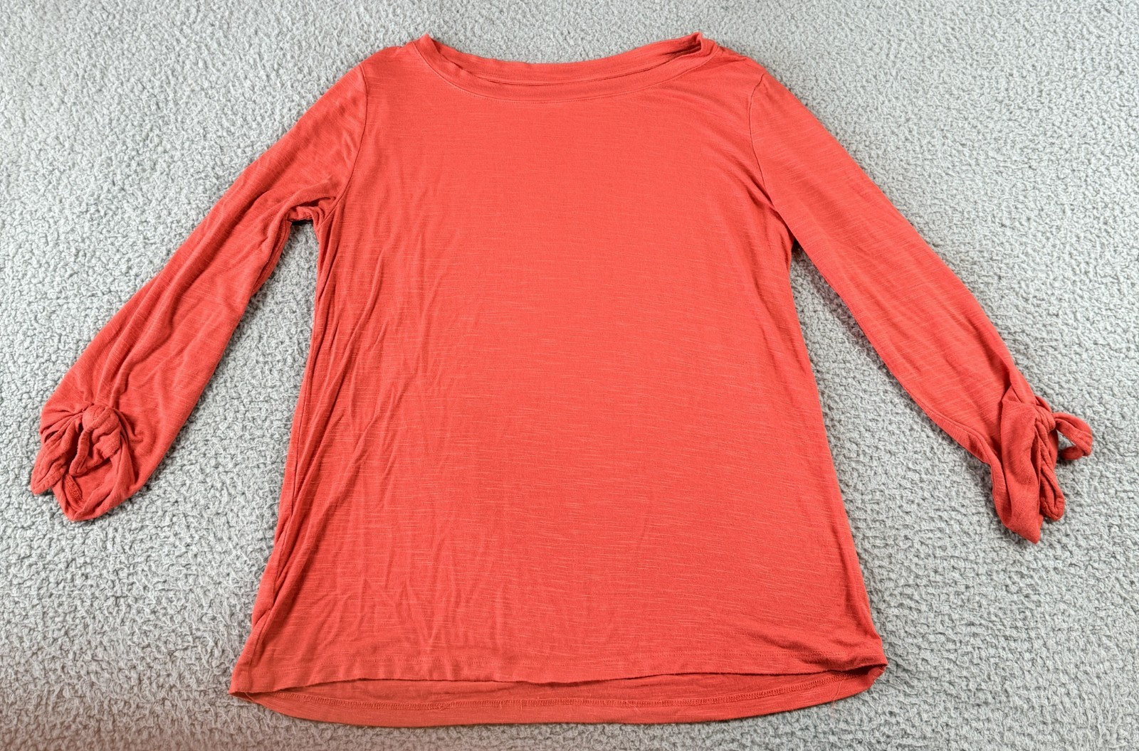 Loft Outlet Heather Orange Womens S Stretch Boat Neck Tie Long Sleeve Casual Top