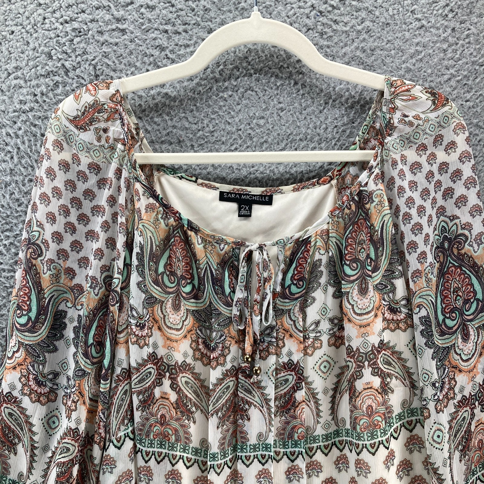 Sara Michelle Paisley Peasant Blouse Top2X Lined Flowy Boho Peasant Hippie