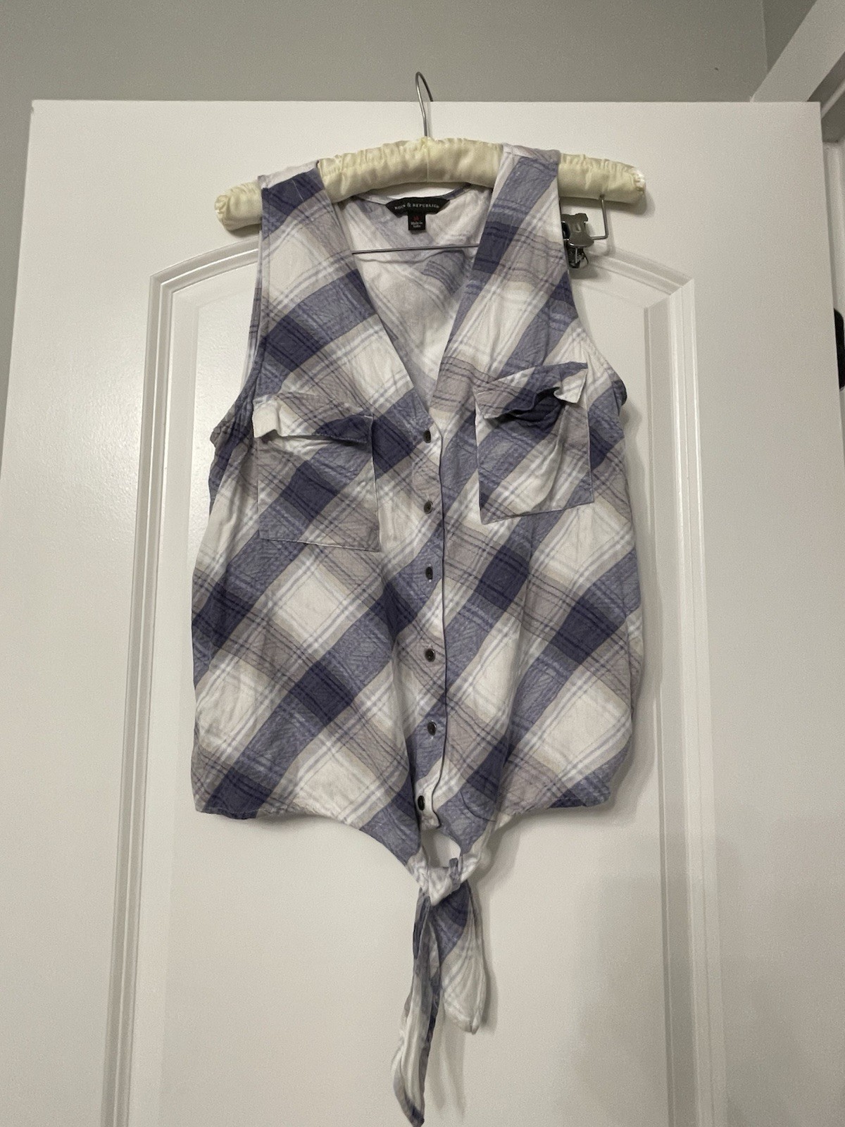 Rock & Republic Plaid Tie Front Tank Top Sleeveless Button Down M Indie Country