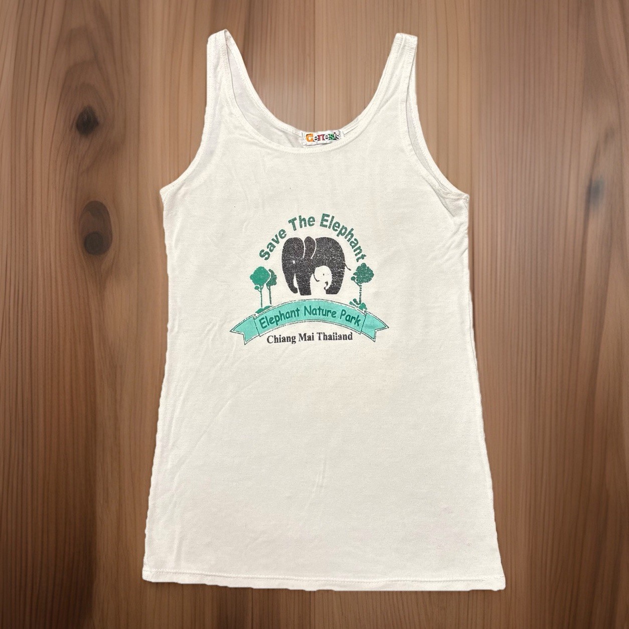 Vintage Save the Elephants Tank Top White 90s Thailand Chiang Mai Nature Park