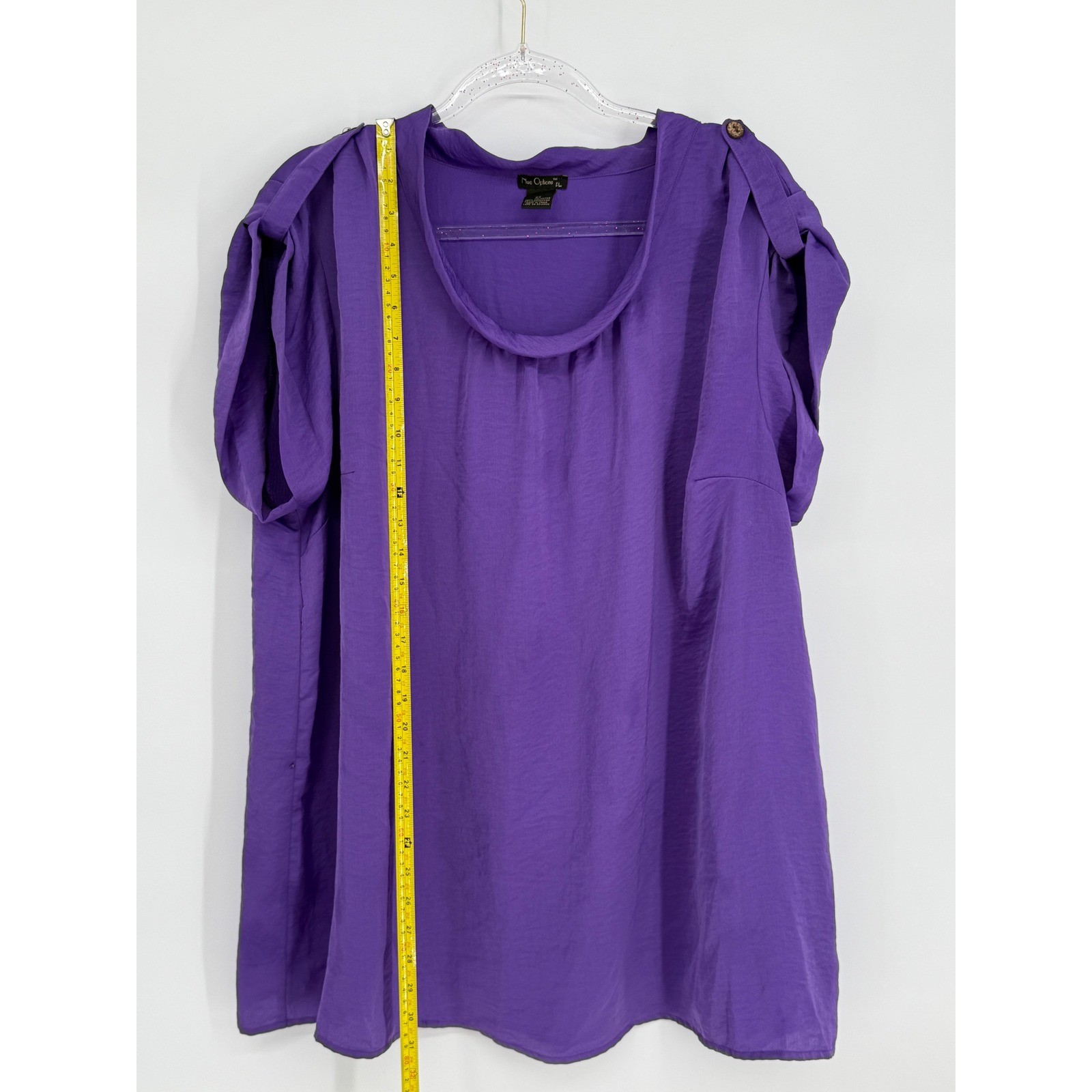 Nue Options Plus Womens Sz 2X Purple Cowl Neck Short Sleeve Blouse