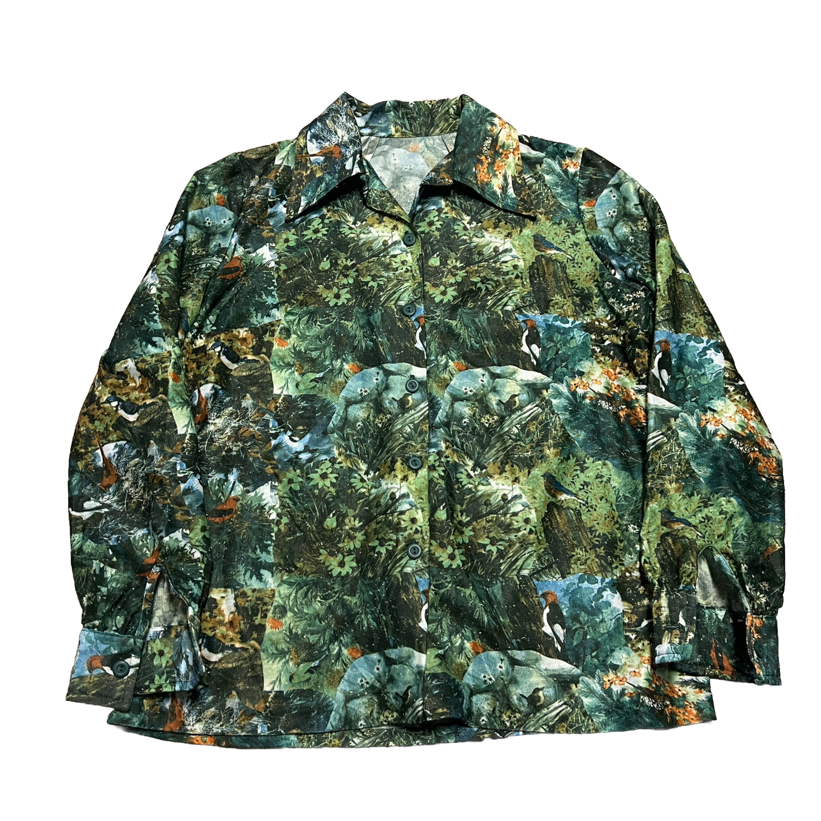 Psychedelic Shirt Womens L Vtg 60s Hippie Birds Wildlife Print