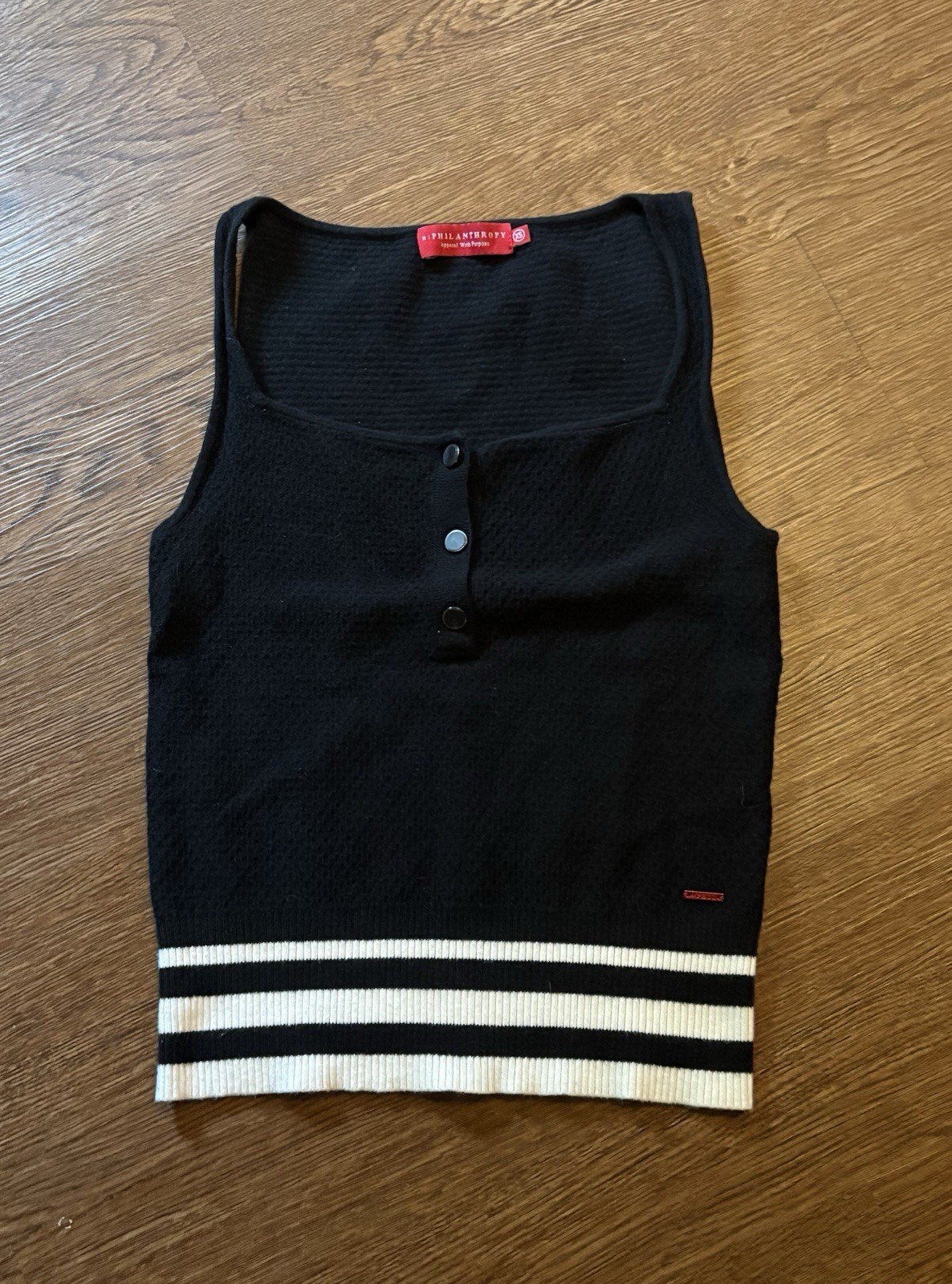 n:PHILANTHROPY Black Knit Tank with White Striped Hem