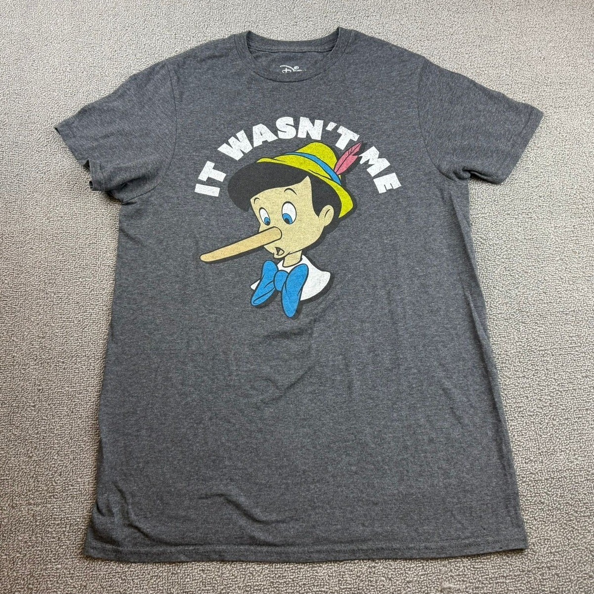 Disney Pinnocchio T-Shirt Women S Gray “It Wasn’t Me” Short Sleeve Cartoon Movie