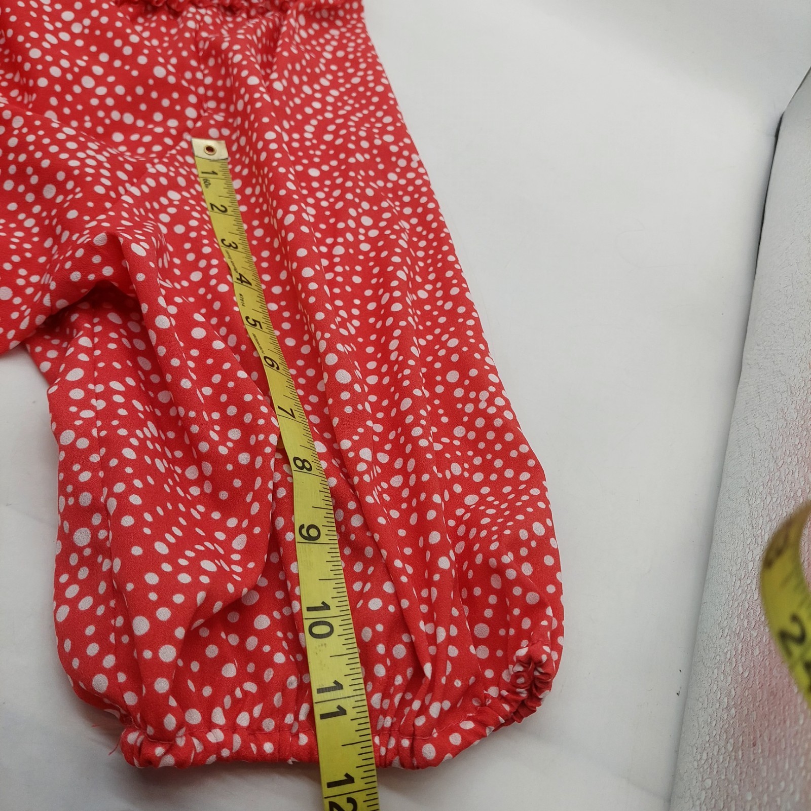 Woman Within Shirt Size 2X Red Polka Dot Top Pleated Ruffle Lace Blouse