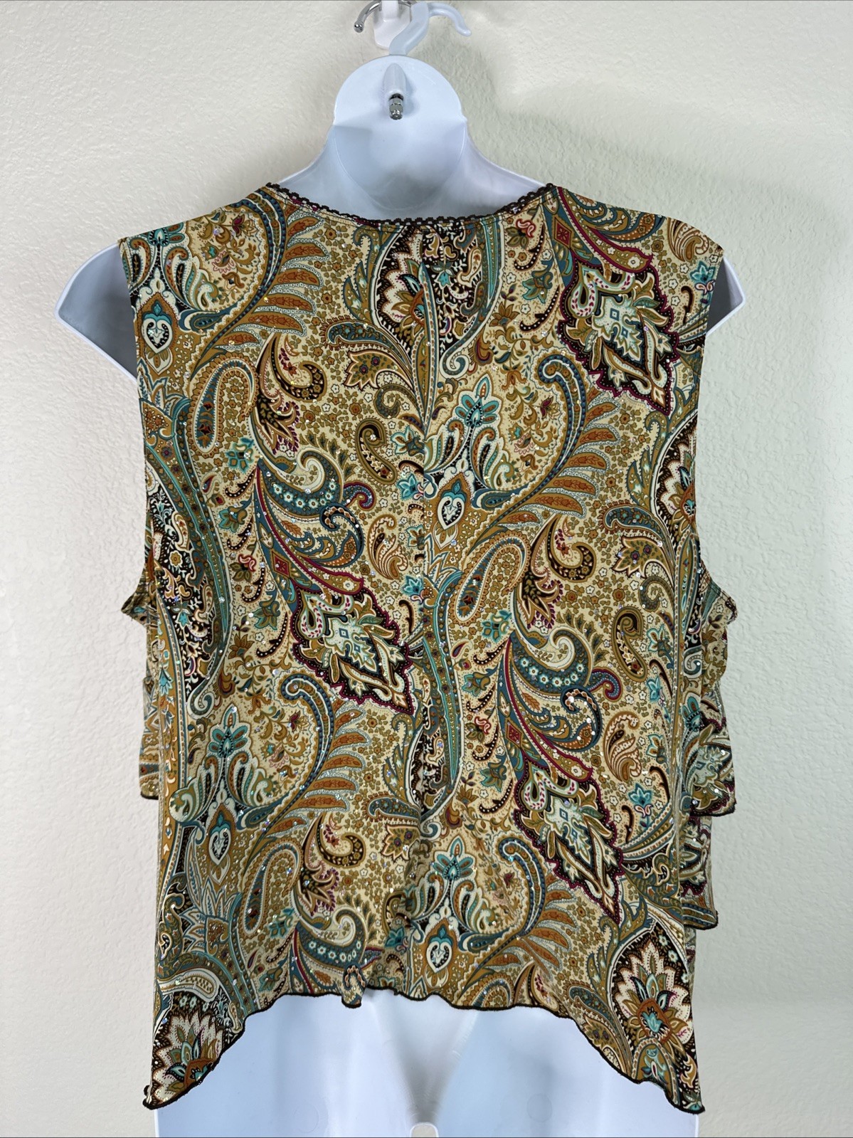 IN Studio Women Plus Size 22 (2X) Colorful Paisley Sequin Layered Top Sleeveless