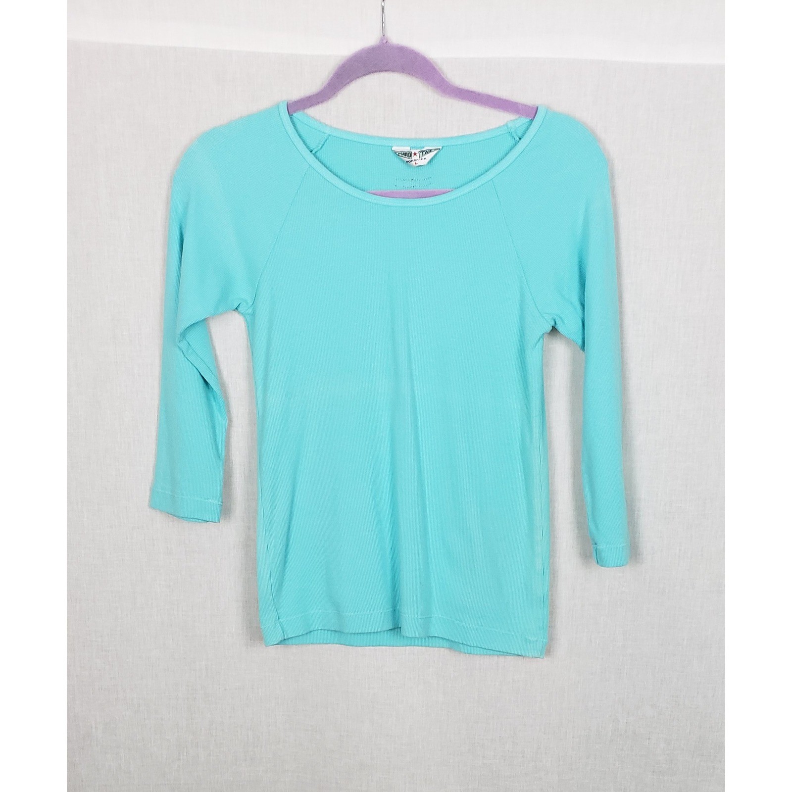Hard Tail Forever Turquoise Ribbed Raglan Sleeve L Top USA Casual Y2K Summer