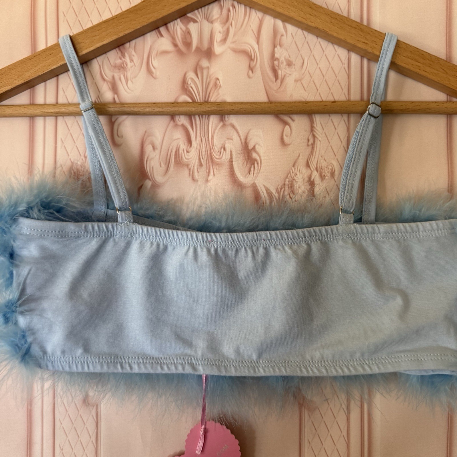 Dolls Kill LALA LA FLEUR Marabou TUBE Top BLUE Size XXS Can Fit XS/S NWT