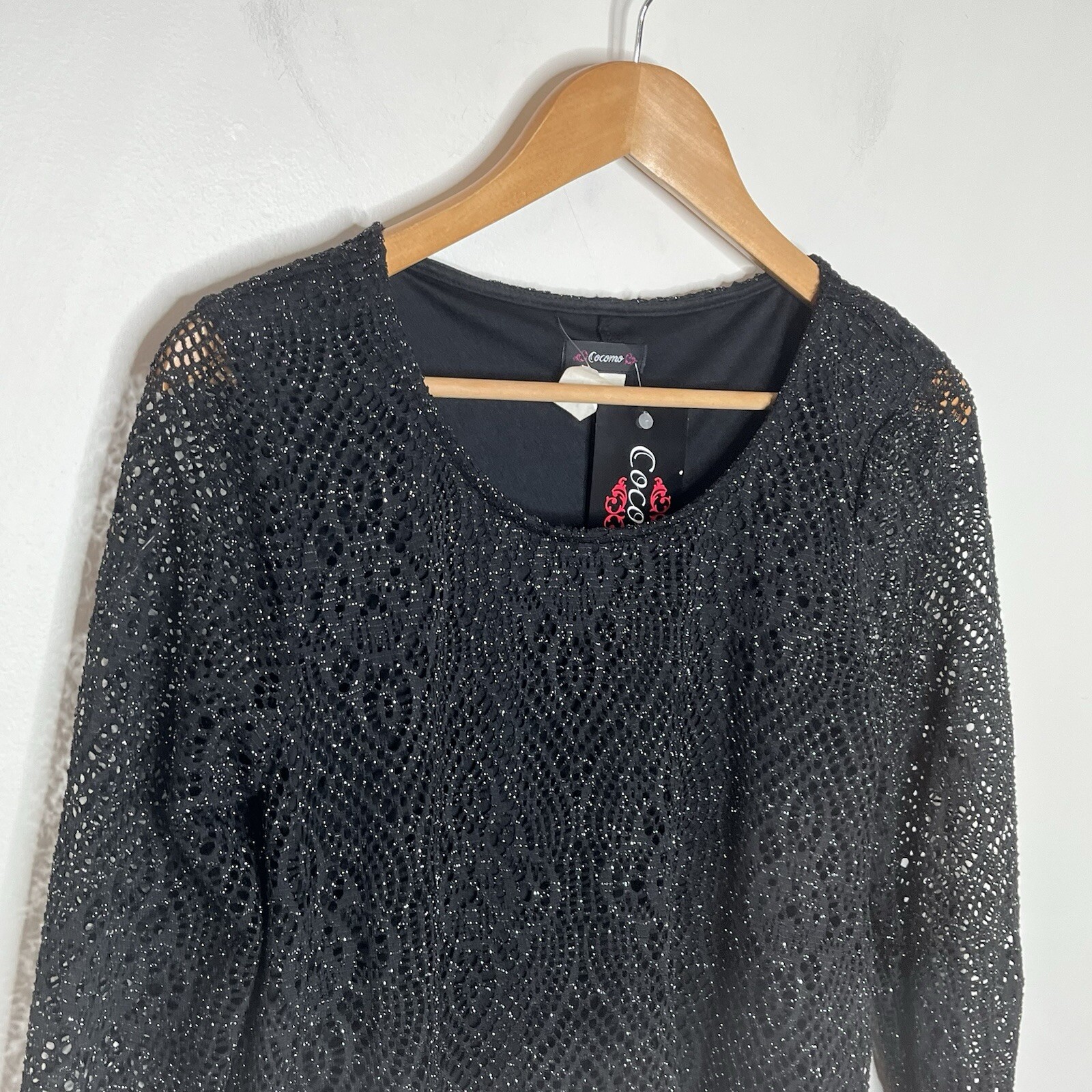 Cocomo Mesh Fishnet Metallic Top Womens Small Sheer Sparkly Tropical Resort
