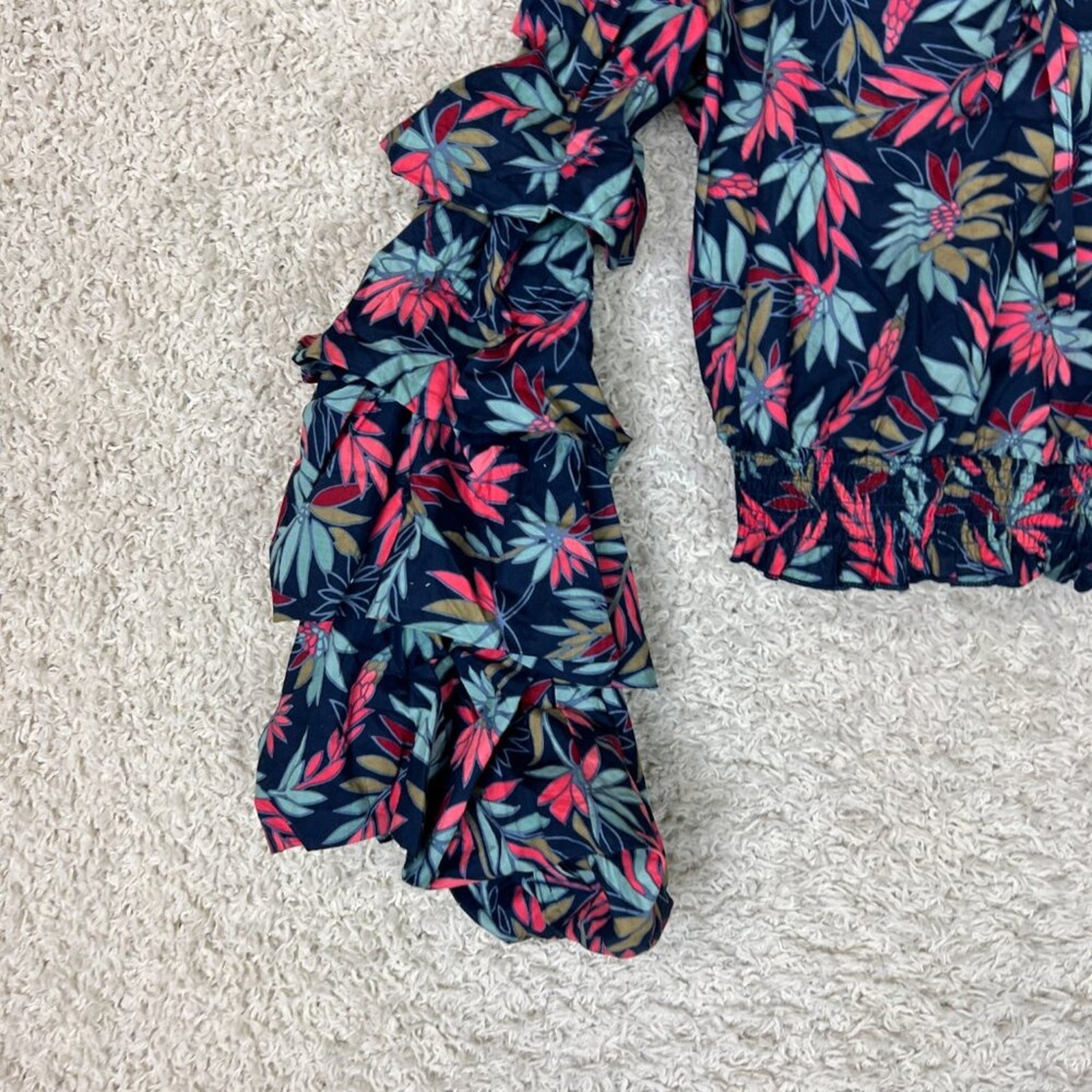 Tea & Cup Blouse Womens Medium Colorful Beach Boho Festival Resort Tropical