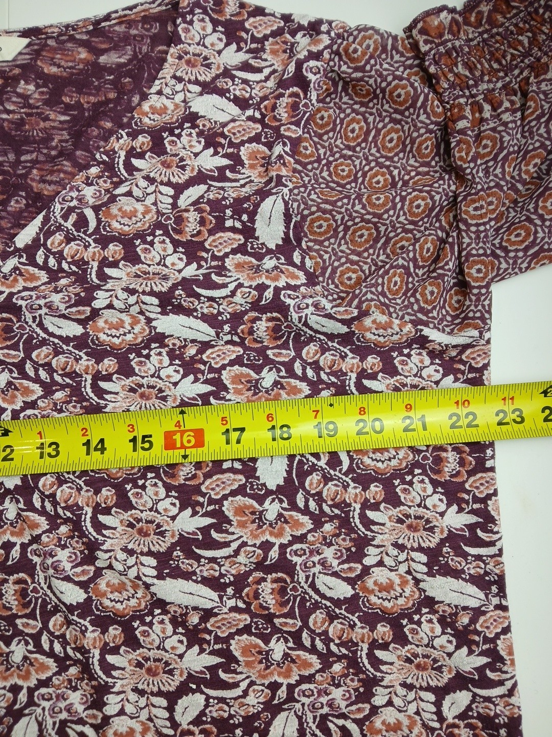 Lucky Brand Top Womens Sz XL Floral V Neck Puff Sleeve Boho Cottagecore Blouse