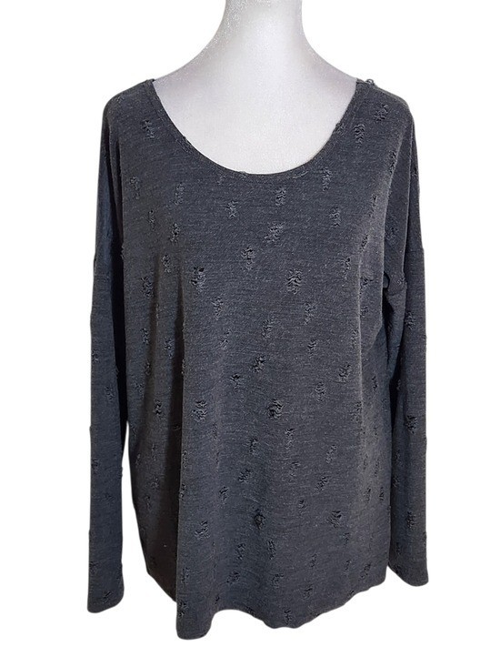 Hiatus Charcoal Gray Distressed Knit Twist Back Top Size XS