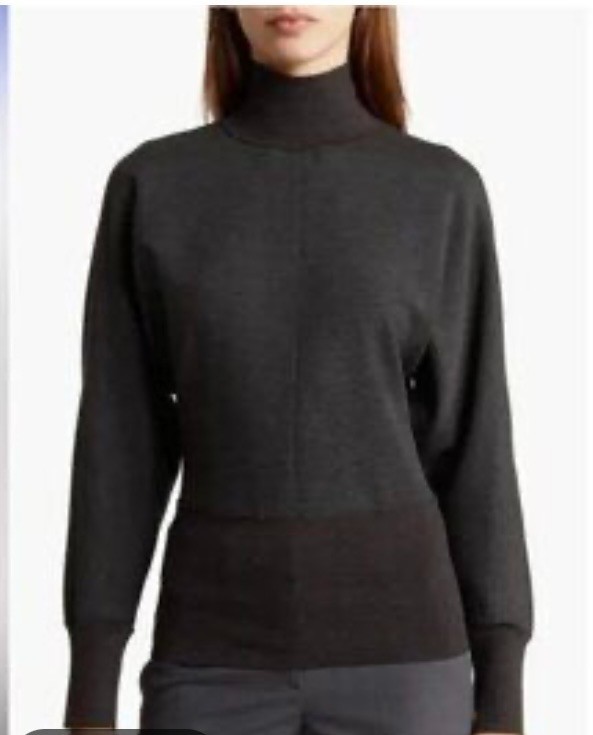 – Theory Double-Knit Dolman-Sleeve Pullover Top, DARK GRAY/BROWN – SZ M