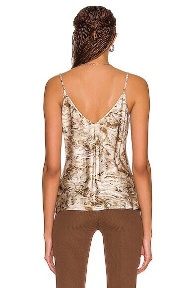 L’AGENCE Lexi Camisole Top Neutral Tan Multi Marble Camo Satin L NWT $150